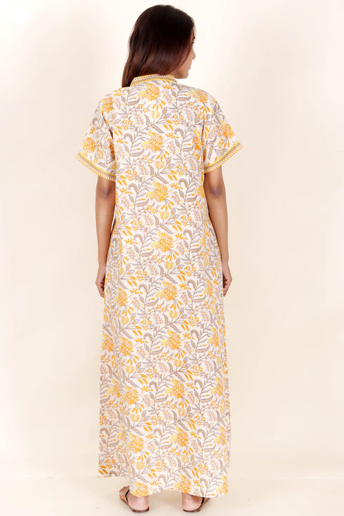 60’s Cotton Short Sleeve Kaftan In Floral Print
