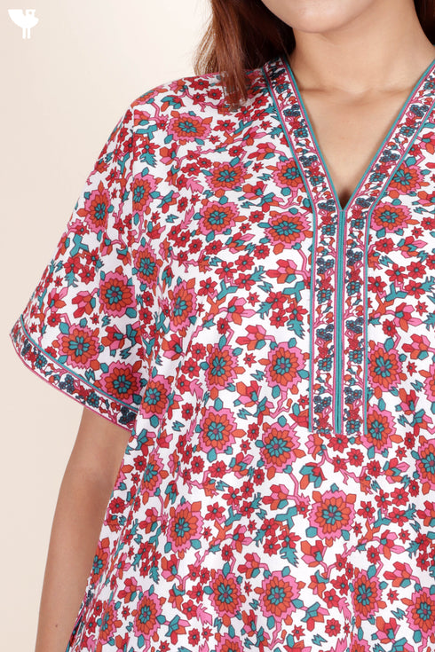 60’s Cotton V-neck Kaftan In Floral Print