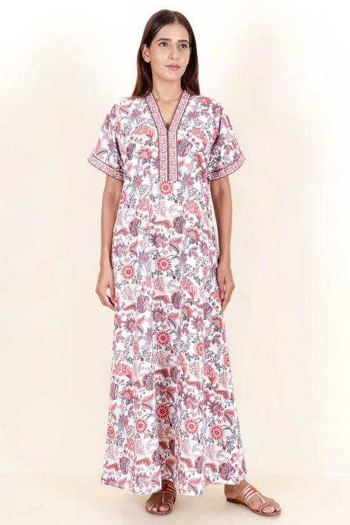 60’s Cotton Short Sleeve Kaftan In Floral Print