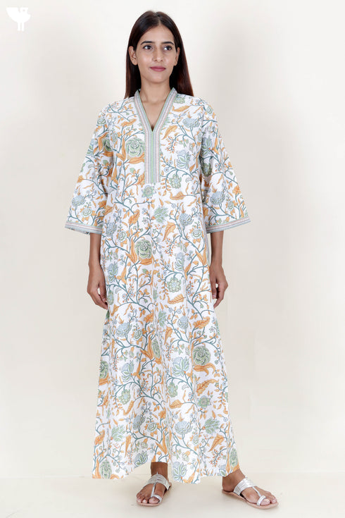 60’s Cotton Short Sleeve Kaftan In Floral Print