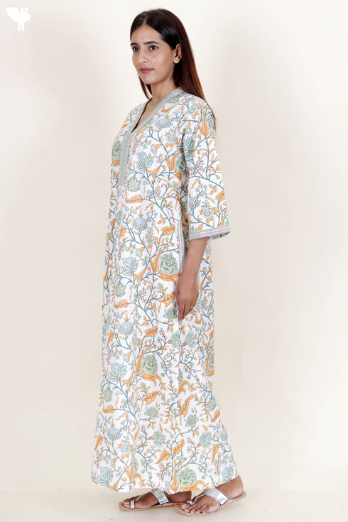 60’s Cotton Short Sleeve Kaftan In Floral Print