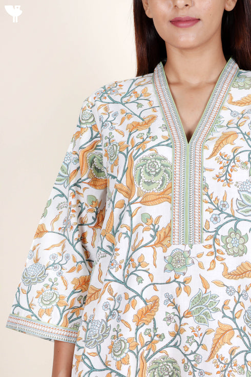 60’s Cotton Short Sleeve Kaftan In Floral Print