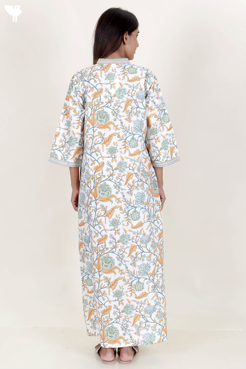 60’s Cotton Short Sleeve Kaftan In Floral Print