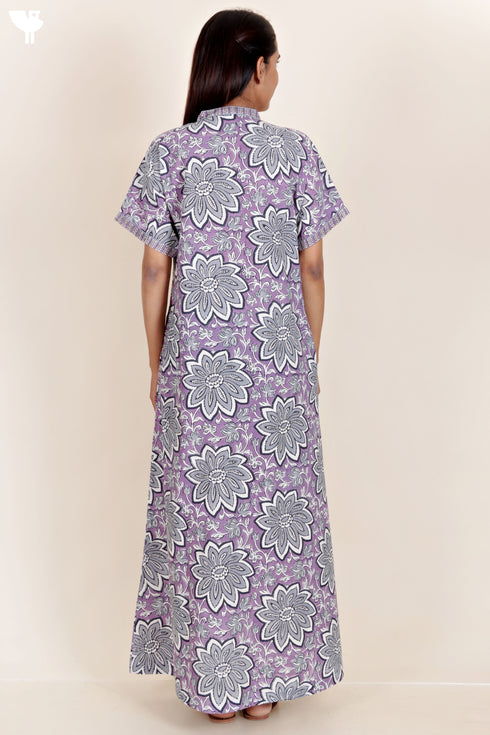 60’s Cotton Short Sleeve Kaftan In Floral Block Print