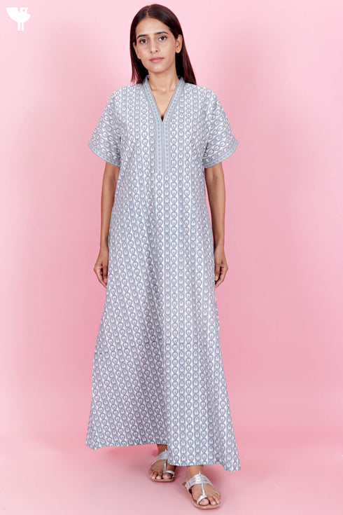 60’s Cotton Short Sleeve Kaftan In Floral Print