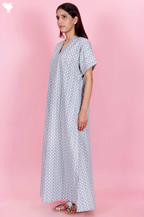 60’s Cotton Short Sleeve Kaftan In Floral Print