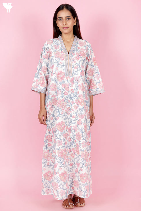 60’s Cotton Full Sleeved Kaftan In Floral Print