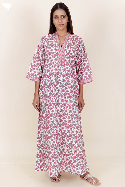 60’s Cotton Full Sleeved Kaftan In Floral Print