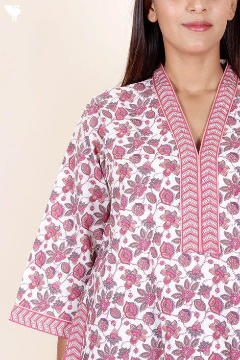 60’s Cotton Full Sleeved Kaftan In Floral Print
