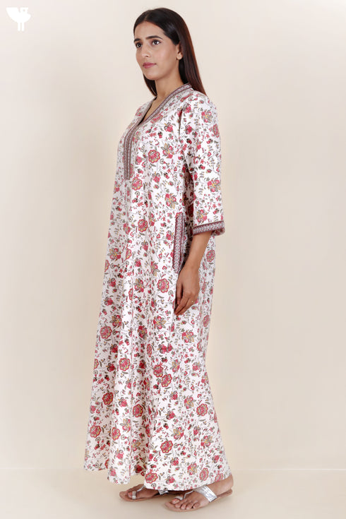 60’s Cotton Full Sleeved Kaftan In Floral Print