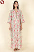 60’s Cotton V-Neck Full Sleeve Kaftan In Floral Print