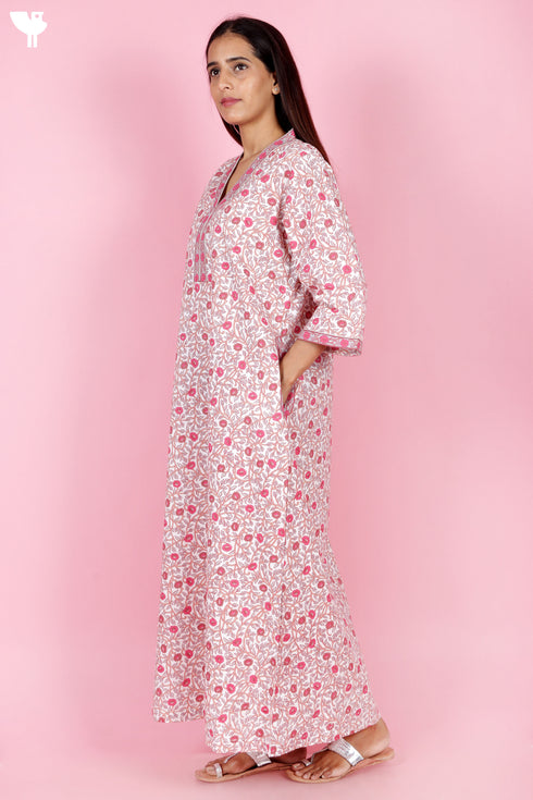 60’s Cotton Full Sleeved Kaftan In Floral Print