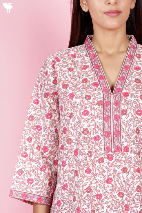 60’s Cotton Full Sleeved Kaftan In Floral Print