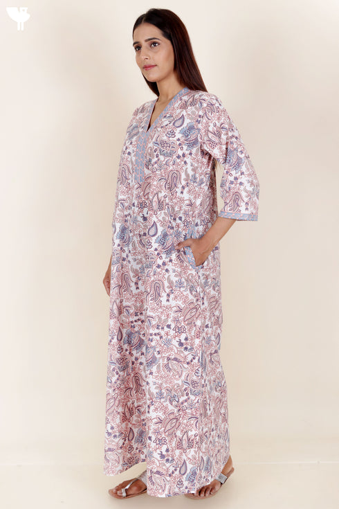 60’s Cotton Full Sleeved Kaftan In Floral Print