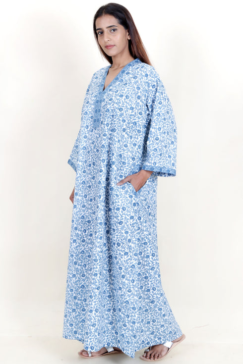 60’s Cotton Full Sleeved Kaftan In Floral Print