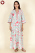 60’s Cotton V-Neck Sleeved Kaftan In Floral Print
