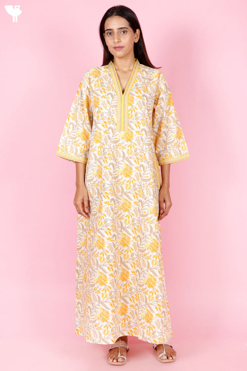 60’s Cotton Full Sleeved Kaftan In Floral Print