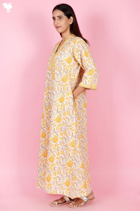 60’s Cotton Full Sleeved Kaftan In Floral Print