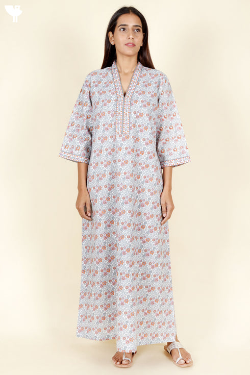 60’s Cotton Full Sleeved Kaftan In Floral Print