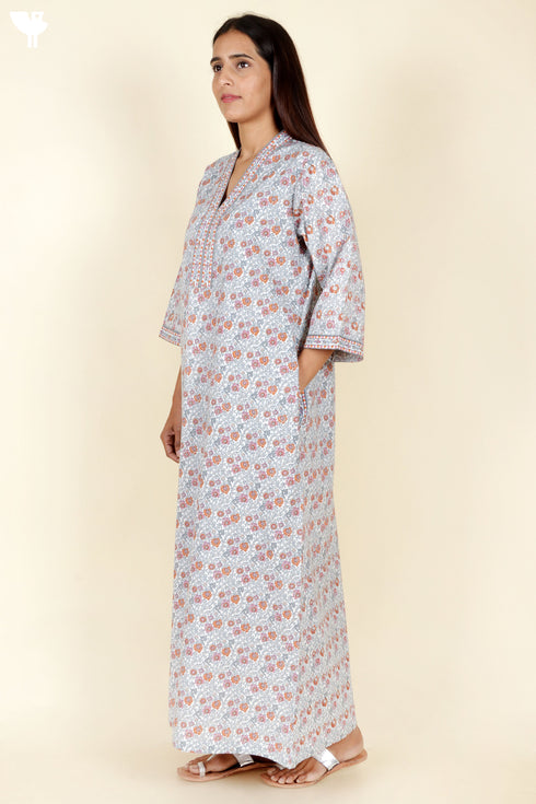 60’s Cotton Full Sleeved Kaftan In Floral Print