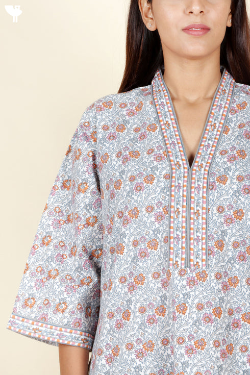 60’s Cotton Full Sleeved Kaftan In Floral Print