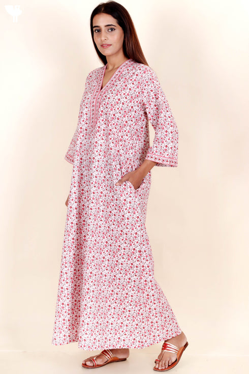 60’s Cotton Full Sleeved Kaftan In Floral Print