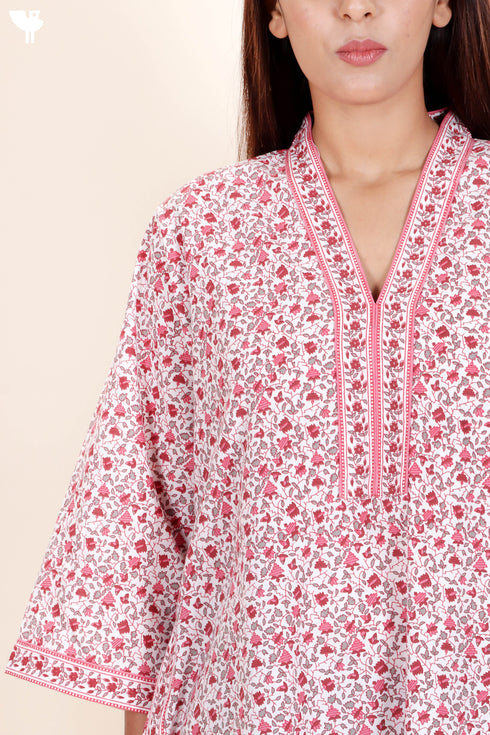 60’s Cotton Full Sleeved Kaftan In Floral Print