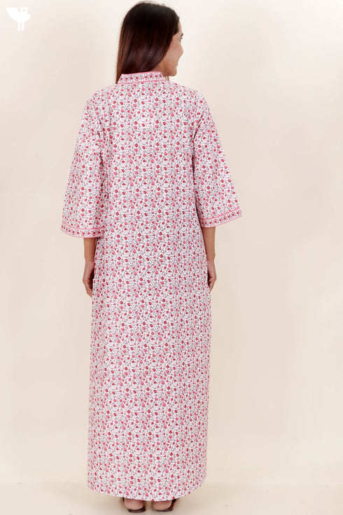 60’s Cotton Full Sleeved Kaftan In Floral Print