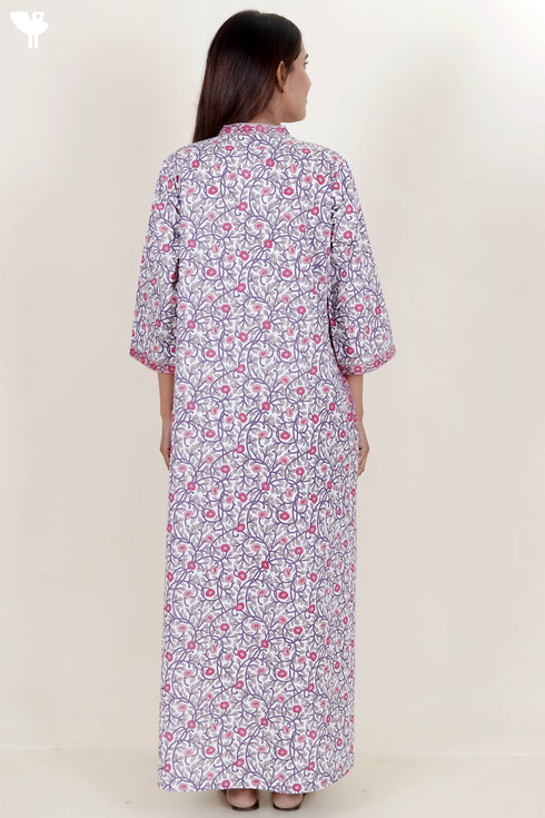 60’s Cotton Full Sleeved Kaftan In Floral Print