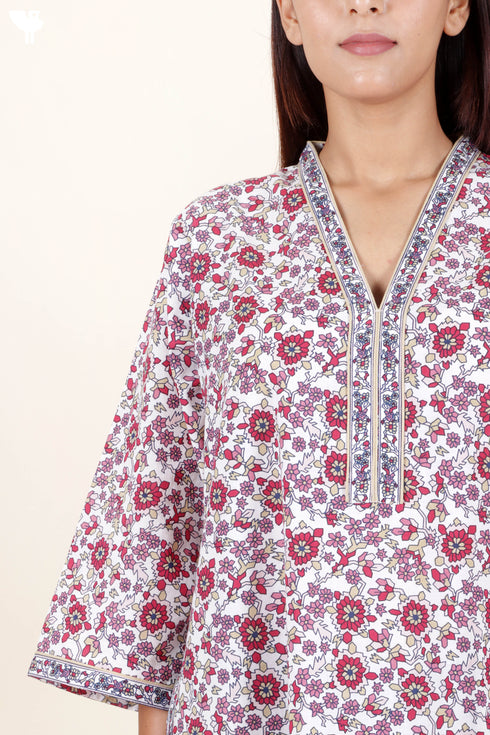 60’s Cotton Full Sleeved Kaftan In Floral Print