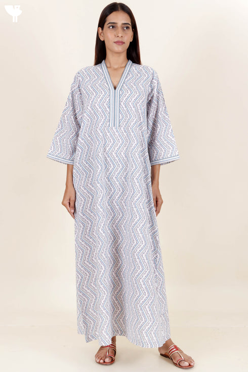 60’s Cotton Full Sleeved Kaftan In Floral Print