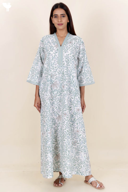 60’s Cotton Full Sleeved Kaftan In Floral Print