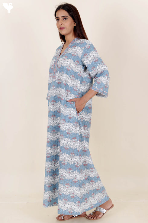 60’s Cotton Full Sleeved Kaftan In Graphic Print