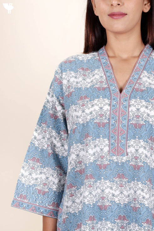 60’s Cotton Full Sleeved Kaftan In Graphic Print