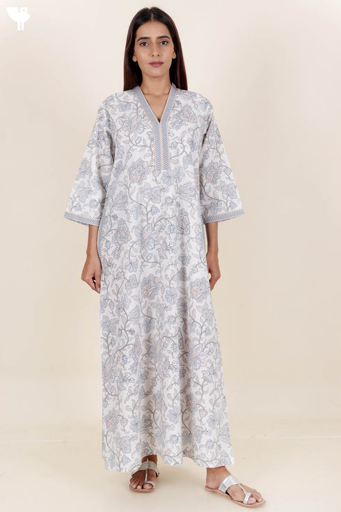 60’s Cotton Full Sleeved Kaftan In Floral Print