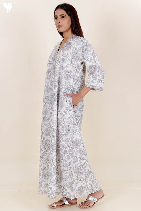 60’s Cotton Full Sleeved Kaftan In Floral Print