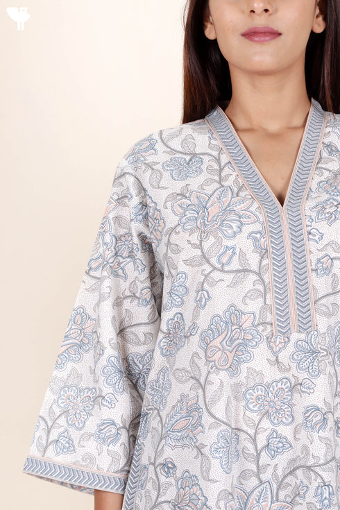 60’s Cotton Full Sleeved Kaftan In Floral Print