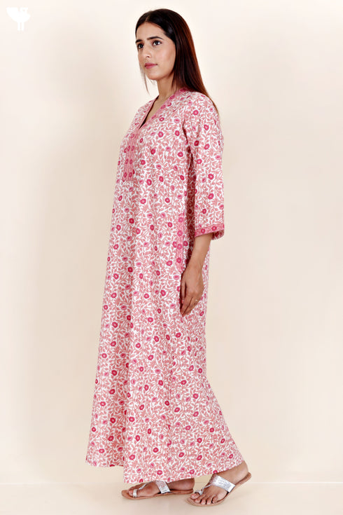 60’s Cotton Full Sleeved Kaftan In Floral Print