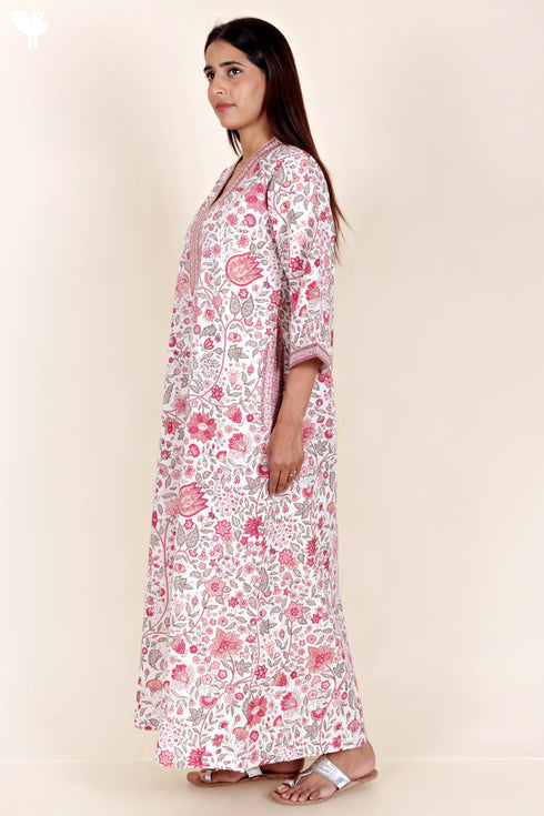 60’s Cotton Full Sleeved Kaftan In Floral Print
