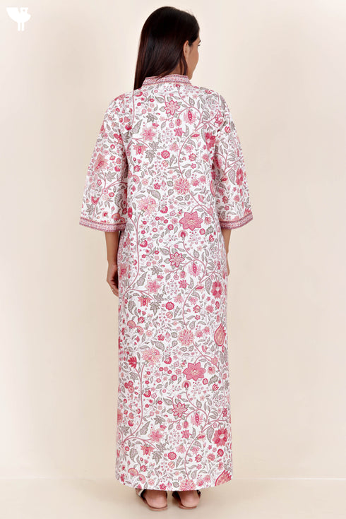 60’s Cotton Full Sleeved Kaftan In Floral Print