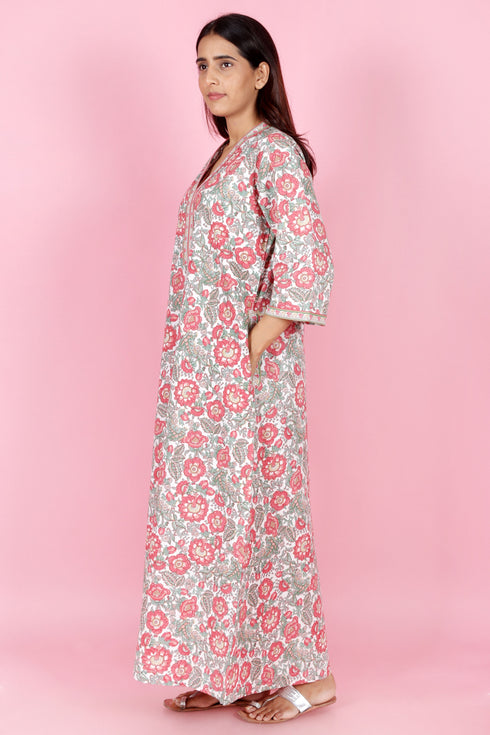60’s Cotton Full Sleeved Kaftan In Floral Print
