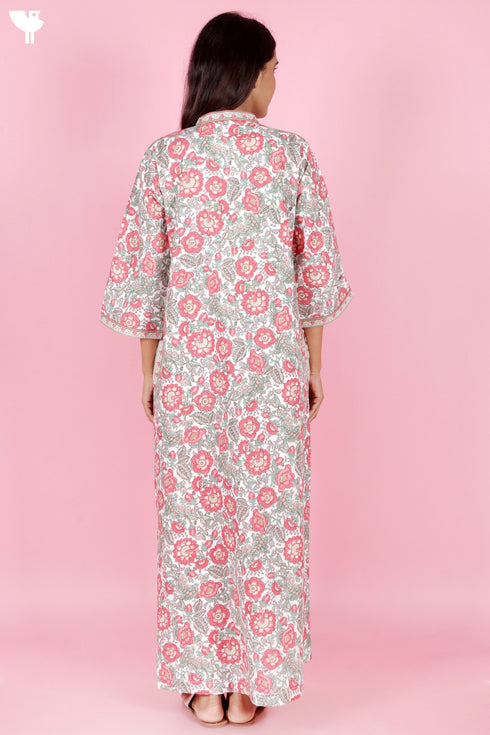 60’s Cotton Full Sleeved Kaftan In Floral Print