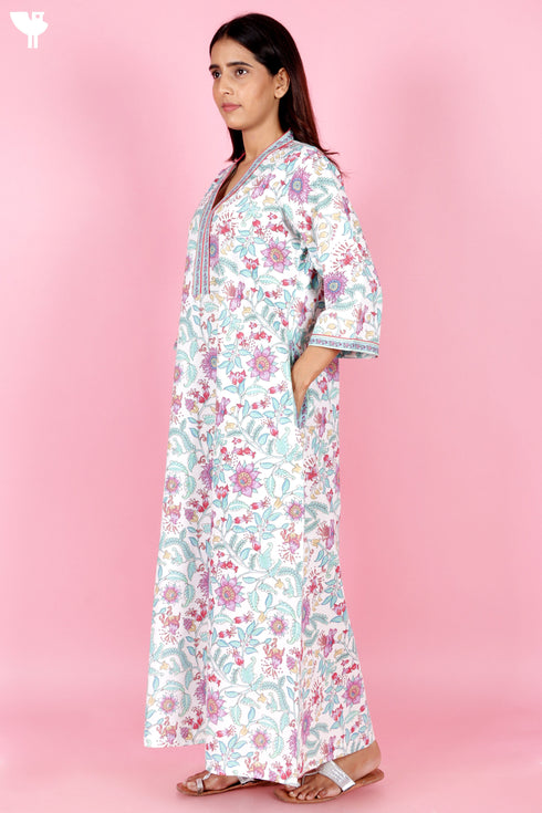 60’s Cotton Full Sleeved Kaftan In Floral Print