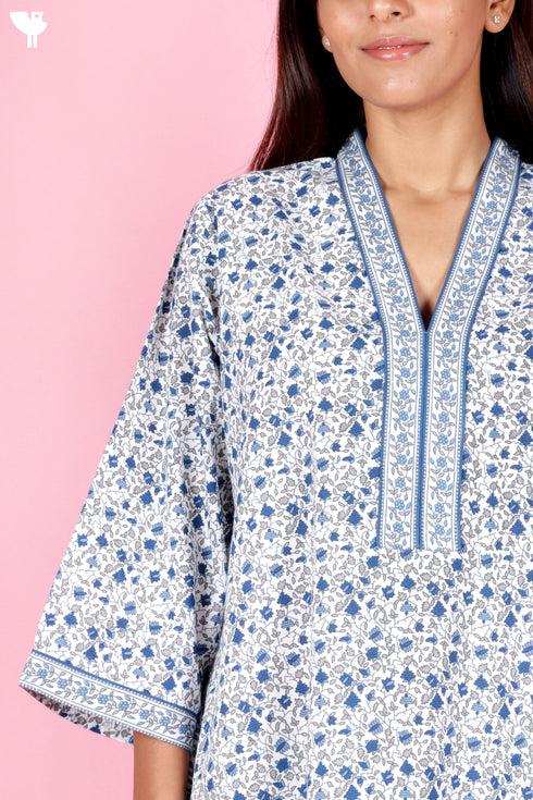 60’s Cotton Full Sleeved Kaftan In Floral Print