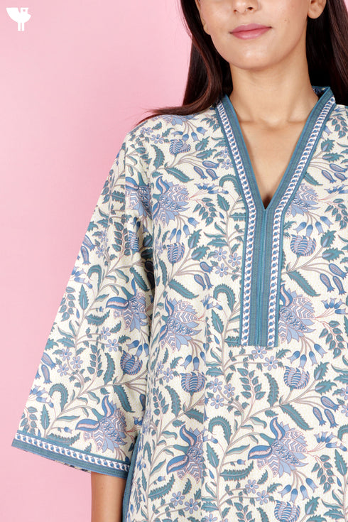 60’s Cotton Full Sleeved Kaftan In Floral Print