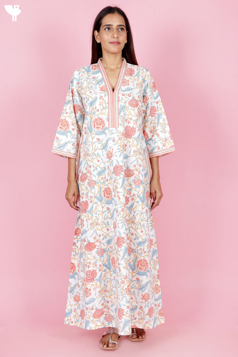 60’s Cotton Full Sleeved Kaftan In Floral Print
