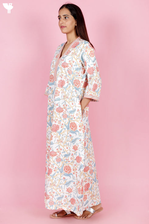 60’s Cotton Full Sleeved Kaftan In Floral Print