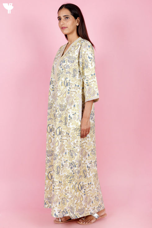 60’s Cotton Full Sleeved Kaftan In Floral Print