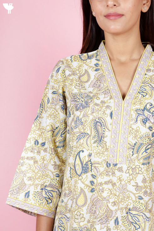 60’s Cotton Full Sleeved Kaftan In Floral Print