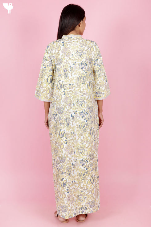 60’s Cotton Full Sleeved Kaftan In Floral Print